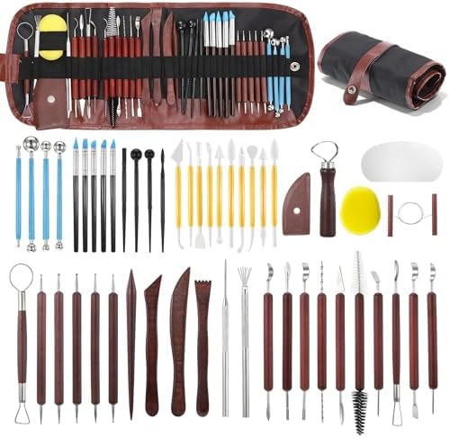 48PCS Pottery Tools Kit for Sculpting, Polymer Clay Tools Kit, Ceramics Modeling Tool, Clay Carving Tool with a Storage Bag, for DIY Handcraft Modeling, Trimming, Shaping, Carving, Dotting