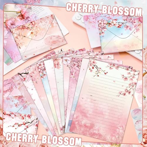 TaoBary 160 Pcs Cherry Blossom Stationery Paper and Envelopes Set