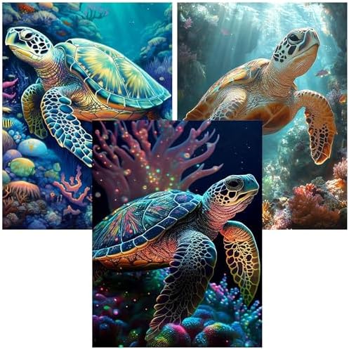 Benjenes 3PCS Sea Turtle Diamond Art Kits for Adults, Diamond Painting Kits
