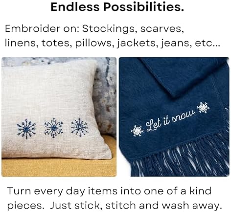 Stick and Stitch Embroidery Patterns, Holiday/Snowflake Designs, Water Soluble Embroidery Stabilizer Transfer Paper, Beginner Hand Embroidery Kit for Gifts (Holiday 1 Page)