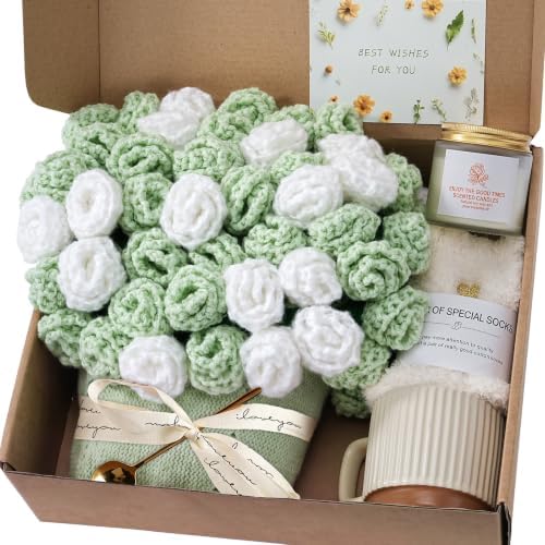 Get Well Soon Gifts for Women Crochet Flower Blanket Birthday Gifts for Mom