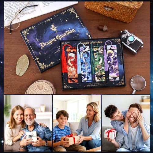 4 Pieces Wooden Dragon Bookmarks for Books, Journals, Planners - Cool Magic Book Markers for Reading Women & Men, Unique Book Marks Gifts for Book Lovers, Reading Accessories for Adults & Kids