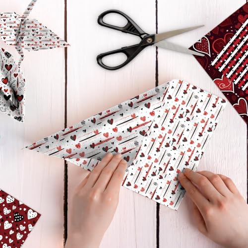 Valentine Scrapbook Paper Pad: Black Red Love Heart Valentine Patterned Paper 12×12-24 Sheets Scrapbook CardStock Papers Pad for Holiday Cardmaking DIY Origami Decorative Craft Papers.
