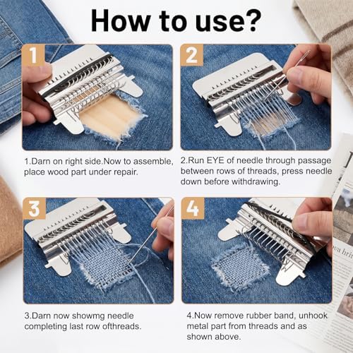 cobee 14 Hooks Knit Patch kit for Beginners, Mini Darning Loom Mini Portable Patch Knitpatch Patchwork Weaving Tool Set for Quickly Sewing Repair Knitting Kit for Jeans Socks Socks Clothes