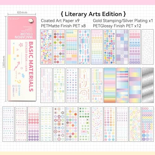Prstincol Cute Sticker Book，30 Sheets Glitter Aesthetic Decorative Stickers for Scrapbooking,Stars Heart Letter Glitter Self-Adhesive Stickers for Photocards, Journal,Scrapbook（Indie Style）