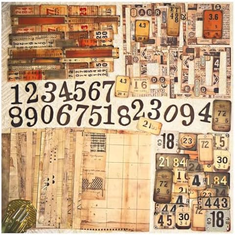 Vilikya 90Pcs Tag Label Scrapbook Stickers for Junk Journal Ephemera, PET Number Sticker for Journaling Kit, Vintage Scrapbooking Paper for Decoupage, Collage Cards Frame Stickers for Bullet Journal