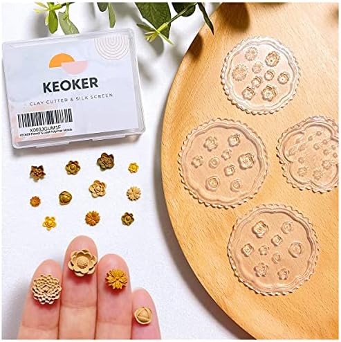 KEOKER Polymer Clay Molds - 4 Pcs Flower & Leaf Molds for Jewelry Making, Daisy Miniature Clay Molds for Earrings Decoration (Mini Flower & Leaf)