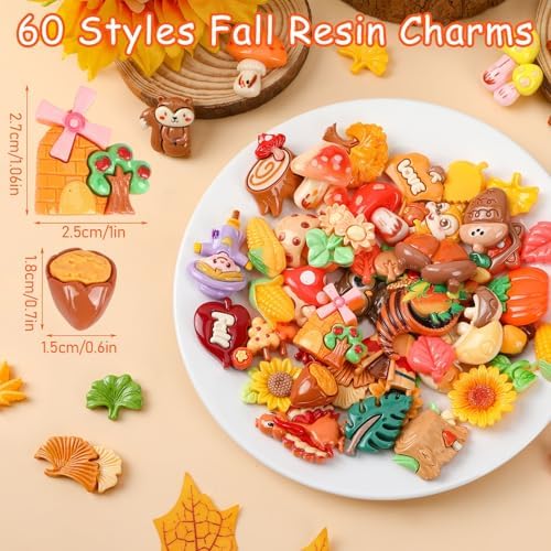 60Pcs Fall Resin Charms, Mini Autumn Flatback Charms for DIY Crafts