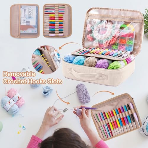 MYBAGZING Crochet Kit for Beginners with Yarn Storage Bag, 10pcs Crochet Hooks 2.0-6.0 mm, 10 Skeins Yarn for Crocheting, Knitting Accessories, 58pc Crochet Starter Kit for Adults