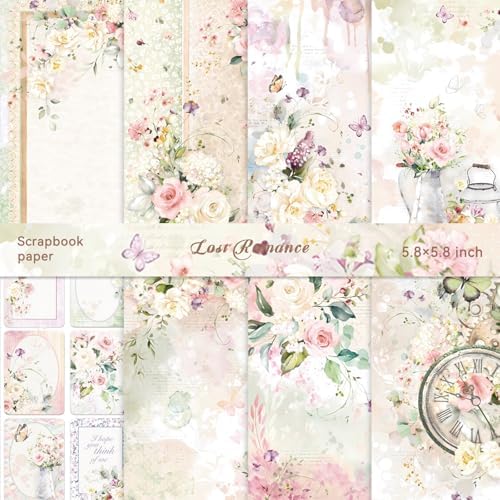 Bomichi 16 Sheets Scrapbook Paper, Vintage Decorative Scrapbook Supplies for Junk Journal Card Making Picture Art Collage DIY 6x6 inches