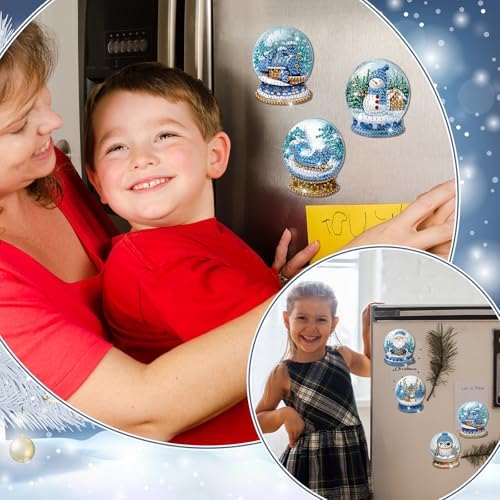 30 Pcs Christmas Diamond Art Magnet, Blue Crystal Ball Diamond Painting