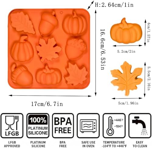 4Pcs Pumpkin Silicone Mold - 3D Fall Silicone Mold Thanksgiving Candy Mold Autumn Maple Leaf Acorn shape Chocolate Mold Soap Candy Cake Pan Baking Molds for Cake Cupcake Decoration