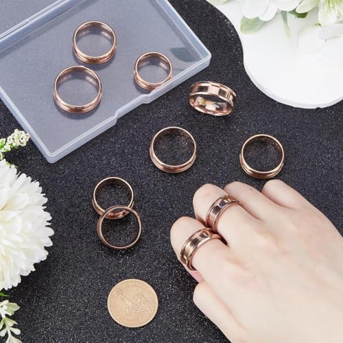 SUNNYCLUE 1 Box 12Pcs Stainless Steel Ring Blanks Grooved Finger Ring Blanks Settings Rose Gold US Size 7/8/9/10/11/12 Inlay Finger Rings Core Blank for Ring Jewelry Making Kits Women Men DIY Crafts