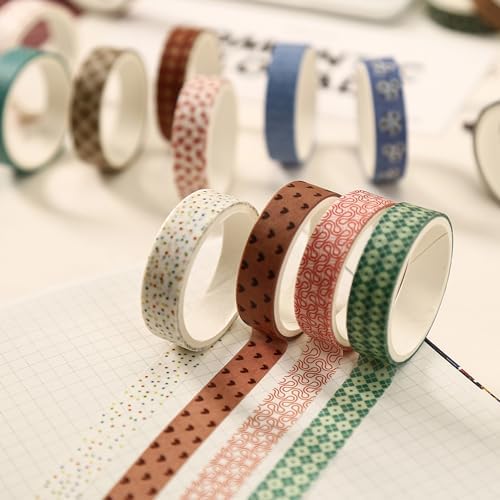 YUBBAEX 20 Rolls Basic Patterns Washi Tape Set Skinny Masking Creative Decorative Tapes, Designer's Selection (Collection 3-Elegance)