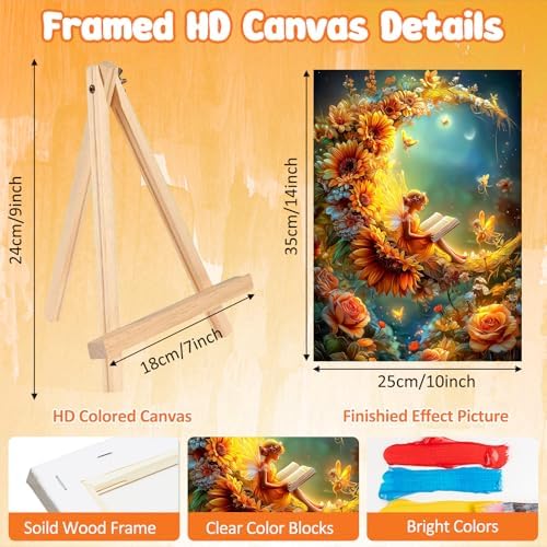 MAXBYE Moon Paint by Numbers Kit for Adults with Frame and Wooden Easel, Fairy Easy Painting Numbers Art Kits with Frame on Canvas, DIY Acrylic Painting Kit for Gift Home Wall Garden Decor 10×14 in