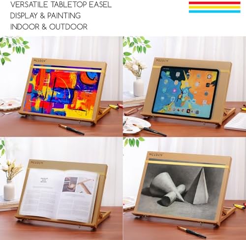 MEEDEN Wooden Tabletop Art Easel: A3 Wooden Tabletop Easel for Painting | Adjustable Drawing Sketching Board with Shoulder Strap - Portable Beechwood Desktop Easel Stand for Adult, Artist, Student