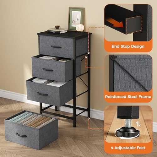 Sweetcrispy Dresser for Bedroom, 4 Drawer Storage Cabinet, Tall Nightstand