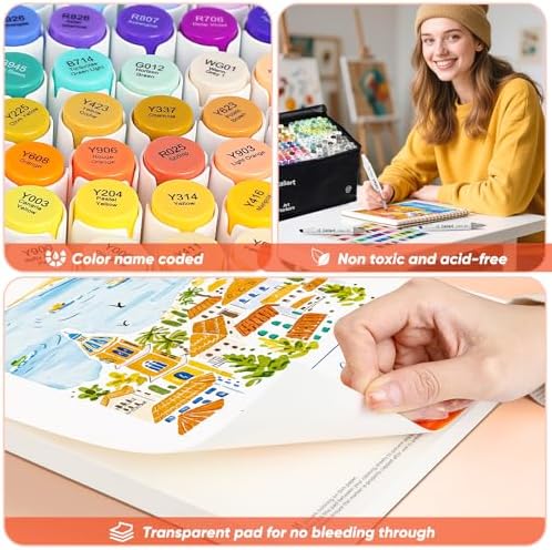 Caliart Alcohol Markers 168 Colors Dual Tip Art Markers for Adult Coloring | Fine & Chisel Permanent Alcohol Based Markers Set with Case for Artists Beginners Drawing Illustration Sketching Painting
