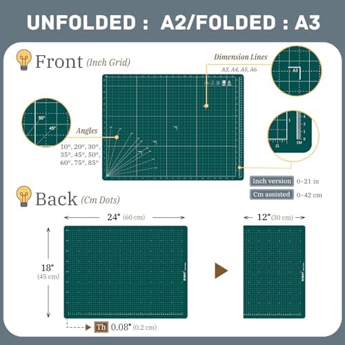 iMAT Flip Cutting Mat Note A2, Foldable, Double-Sided, Hunter Green