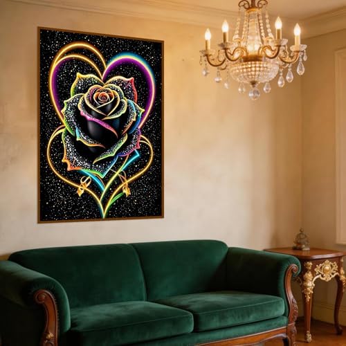 WNPOKN Black Rose Diamond Art Kits for Adults 12 x 16 inch