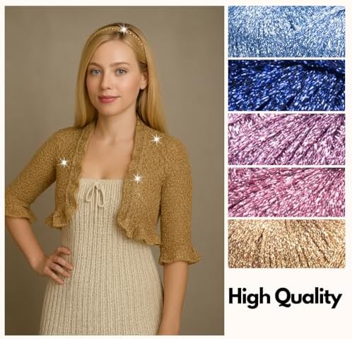 Pack 2 Twinkle Metallic Glitter Yarn Sparkle Fine 1 Light Fingering Weight Worsted Gold Silver for Crochet Knitting, 25g 0.88oz, 175yard Soft Craft Shawls Bags Lurex