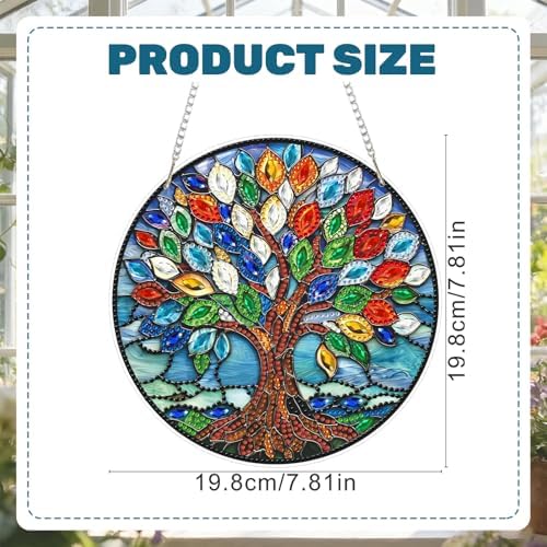 CRZMODE Tree of Life Diamond Art Hanging Kit for Adults, Tree Pendant Diamonds Painting Art Kit, Special Crystal Diamond Art Painting Pendant Ornament, Craft Gift for Women Home Window Decor