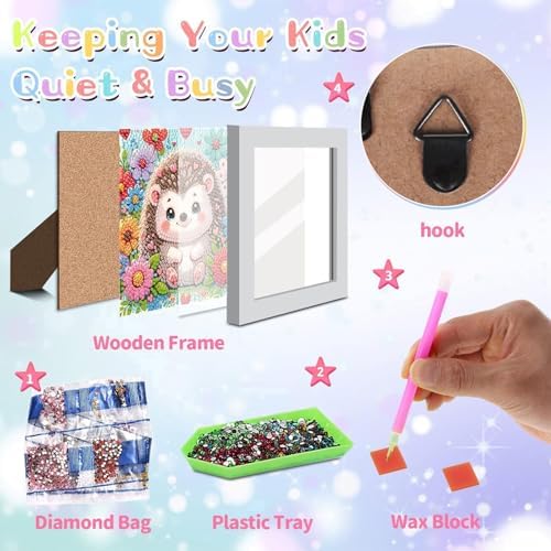 Hedgehog Diamond Art Painting Kits for Kids with Frame Ages 8-12 (7x7 in)