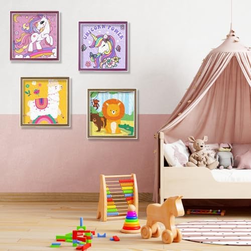 CONDA 12 Pcs Pre Drawn Canvas to Paint 6x6 Inch, Animal Pre Printed Canvas for Painting with 12 Acrylic Paint Sets and 12 Brushes for Kids Beginners Students, DIY Paint Art Supplies
