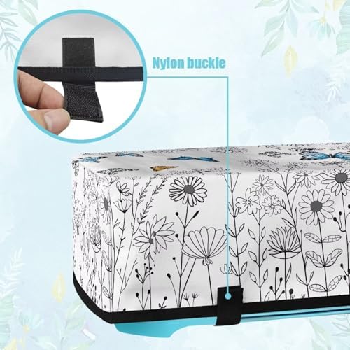 Binienty Blue Butterfly Boho Daisy Scrapbooking Die-Cut Machine Padded Dust Cover, Soft Polyester Cutting Machine Maker Cover with 3 Pockets for Home Accessories Organizer
