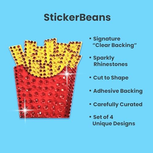 StickerBeans® Rhinestone Stickers - Foodie Sticker Pack, 2” x 2” Each, Unique Sparkly Cut-to-Shape for Collecting, Trading, Decorating Laptops, Phone Cases, Scrapbooks - for Kids, Teens, & Adults