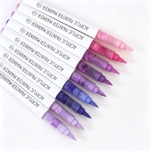 languo Acrylic Paint Markers, 9 Colors Purple Series, Soft Brush Tip