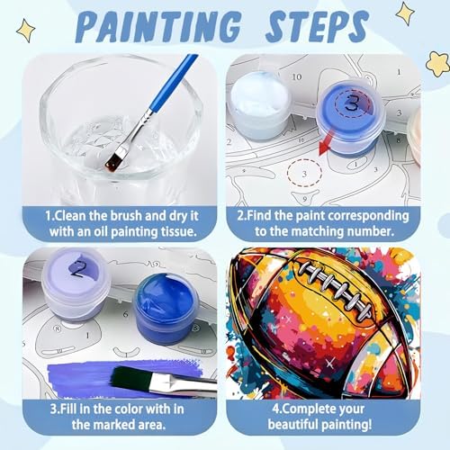 XTCIXAL Paint by Numbers Kit for Kids with Frame, Football, 8X8 inch