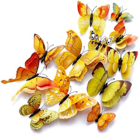 OPSEAM 3D Butterfly Wall Decor Butterfly Decorations Stickers with Magnets | 24 PCS Gold,12 Styles Double Layer Butterfly for Classroom Decoration,Locker Refrigerator, Reusable,Waterproof