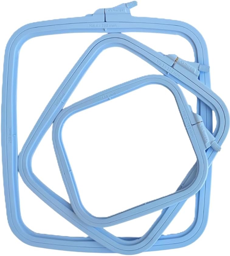 Nurge Square Embroidery Hoop - Plastic Cross Stitch Frame for Needlepoint & Embroidery - Adjustable Craft Hoop - Blue - Set of 3