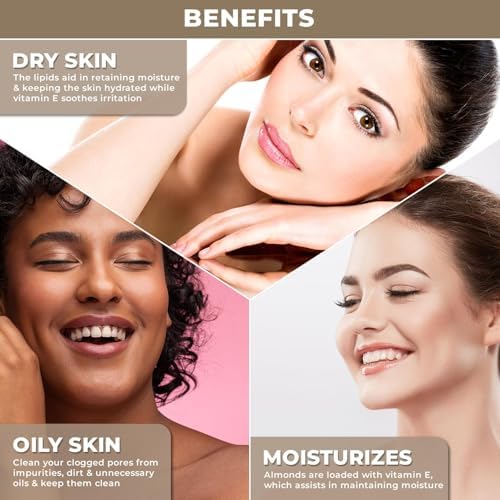 Plant Based and Organic Sweet Almond Oil - Cold-Pressed, Pure & Natural - Almond Drops for Skin, Hair, Face - Body Oil After Shower - Carrier Oil for Essential Oils Mixing - Aceite de Almendras