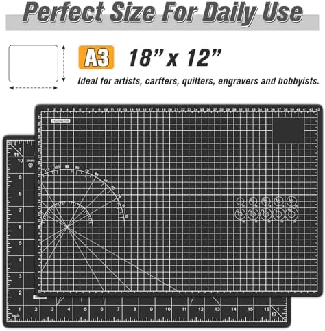 DIYSELF 12in×18in Self Healing Cutting Mat, A3 Fabric Craft Mat | A3 Black Cutting Mats Double Side for Sewing, Quilting, Craft Mat for Desktop, Matting & Mounting Materials