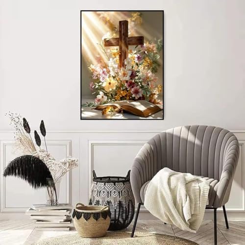 WNPOKN Religious Cross Diamond Art Kits for Adults 12 x 16inch