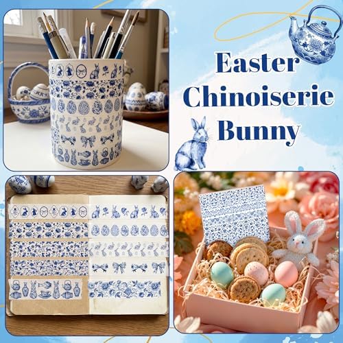 12 Rolls Easter Chinoiserie Bunny Washi Tape for Gift Wrapping