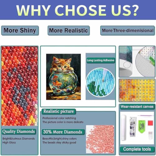bleihum Funny Cat Diamond Art Kits for Adults Gem Art 12x16inch