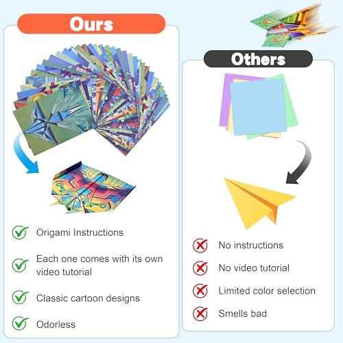 SELVERITH 36 Sheets Paper Airplane Origami Kit for Kids Ages 8-12, 12 Distinct Designs, Double Sided Colored Origami Airplane Book with Video Tutorials, Educational Crafts Gifts for Teens Kids