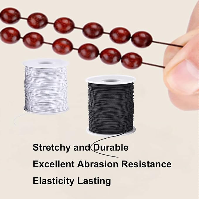 LUSTEMBER Stretchy String for Bracelets, 4 Rolls 1 mm Sturdy Elastic String Elastic Cord for Jewelry Making, Necklaces, Beading (2 Black+ 2 White) (Pack of 3)
