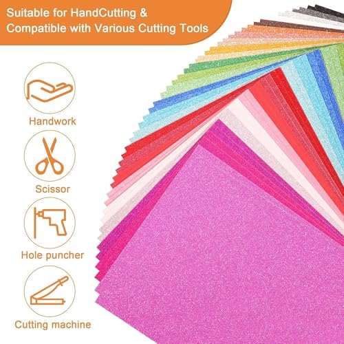 50 Sheets A5 Size Glitter Cardstock 25 Mixed Colors 92lb for Decoration