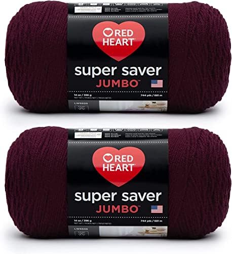 Red Heart Super Saver Jumbo Yarn for Crocheting, Claret, 2-Pack