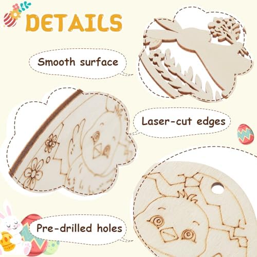 Blulu 100 Pcs Wooden Snowflake Ornaments, Easter, Natural, 3.1 in
