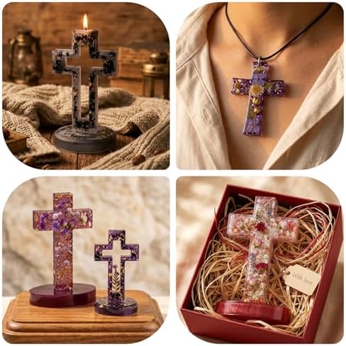 Cross Resin Mold Set with Base, Silicone Standing Cross Molds and Cross Pendant Necklace Molds, DIY Epoxy Resin Mold Kit with 5 Black Cords and 5 Jump Rings for Resin, Soap, Wax, Plaster Crafts