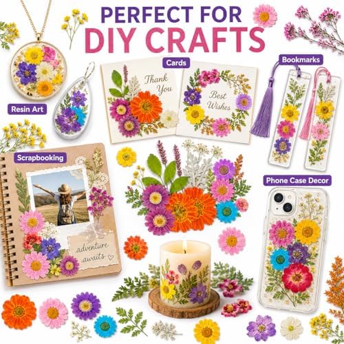 181 pcs Dried Flowers for Resin, Natural Flowers and Leaves Kit with Butterfly Stickers， Vacuum Sealed DIY Pressed Flowers for Jewelry Molds, Candle Soap Making, Scrapbook, Nail Art (Colorful-A)