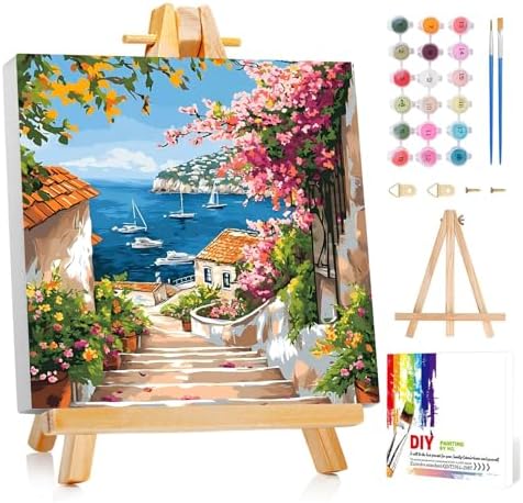 Reivworl Framed Landscape Paint by Numbers Kit for Adults Beginner 10×10 inch
