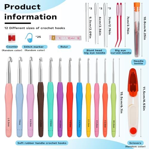 Mayboos 12 Sizes Crochet Hook Set 2.0mm~8.0mm, 53 Pack Crochet Hooks
