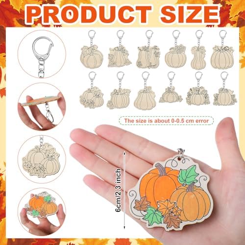 Trnayi 36 Pcs Pumpkin Fall Wood Keychain Color Your Own DIY Craft | Pumpkin Fall Wooden Keychain, Color Your Own Unfinished Craft, Blank Wood Painting DIY Craft, for Thanksgiving Art Project