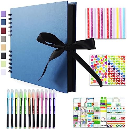 Vienrose Scrapbook Album 80 Pages, DIY Photo Album with Accessories, Navy blue Kraft Paper Memory Book for Wedding, Birthday, Travel, Christmas, Mother’s Day, 11x8 Inches | Kraft Paper, Diy Photo Album With Accessories, Memory Book, Wedding Birthday Tr...